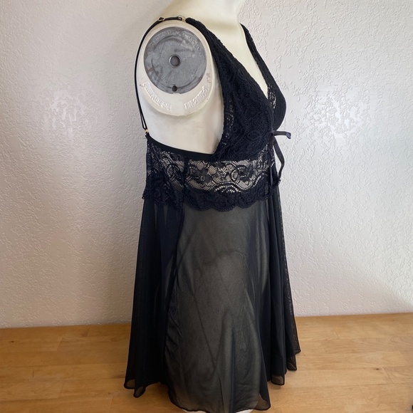 Black Lace Camisole Babydoll Negligee Chemise Elastic Under-Bust Small/Med - Picture 5 of 7